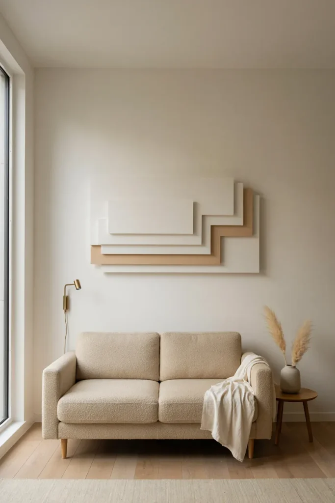 Appropriately sized 3D wall art in a compact modern living room