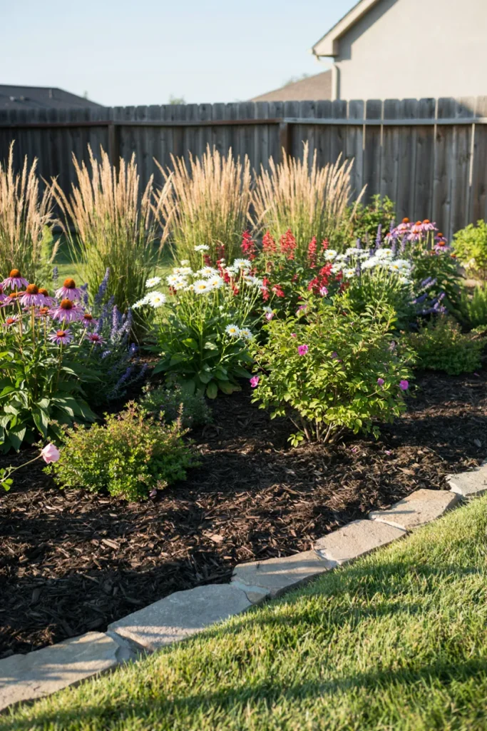 fresh mulch and decorative edging around garden beds