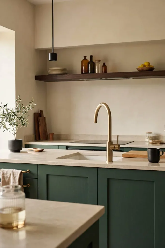 Modern kitchen with a black high-arc faucet