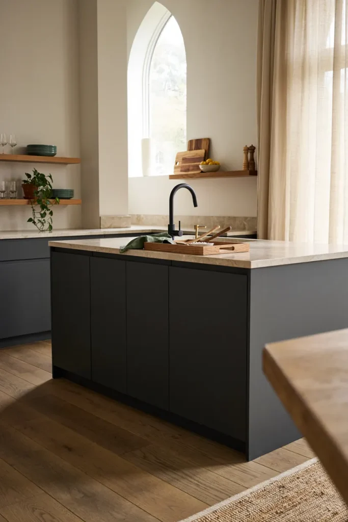 Kitchen with natural wood cabinets and warm wood accents