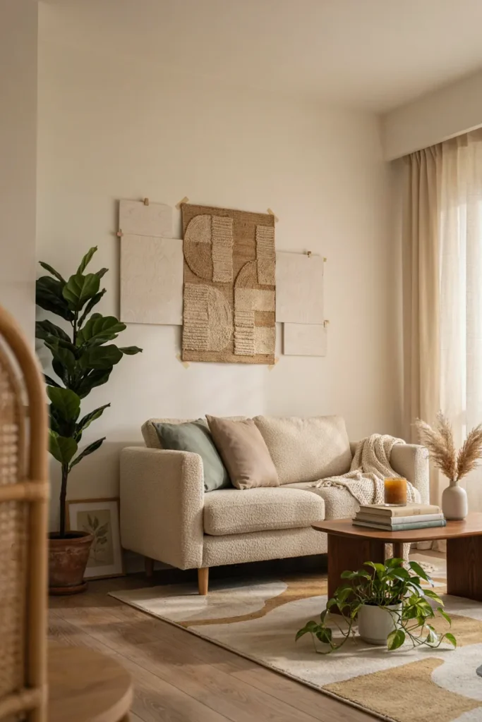 Lightweight 3D wall art in a stylish rental apartment living room